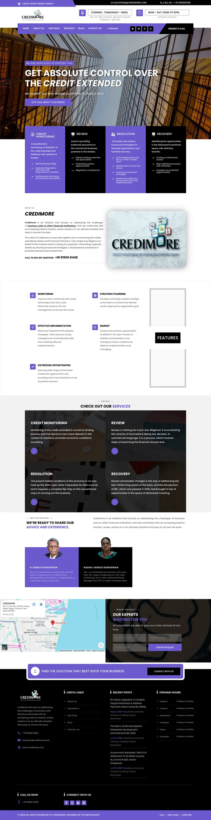 Screenshot of Credimore’s home page, top to bottom