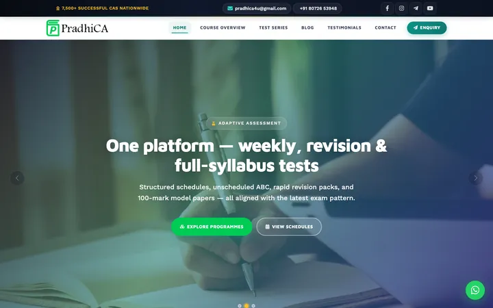 Screenshot of PradhiCA’s website home page